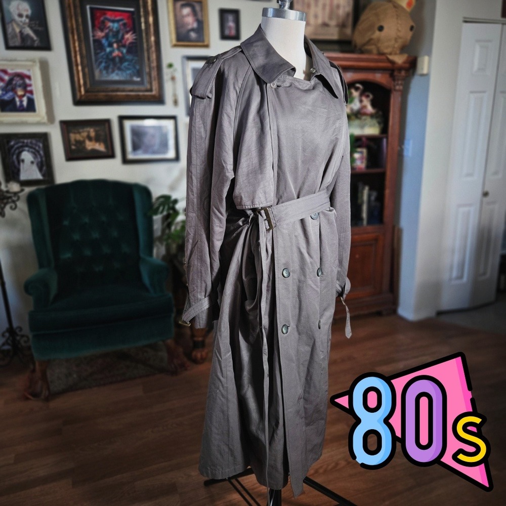 Vintage 80s London Fog Trench Coat Mens Gray Plaid Zip‎ Out Liner Belted
